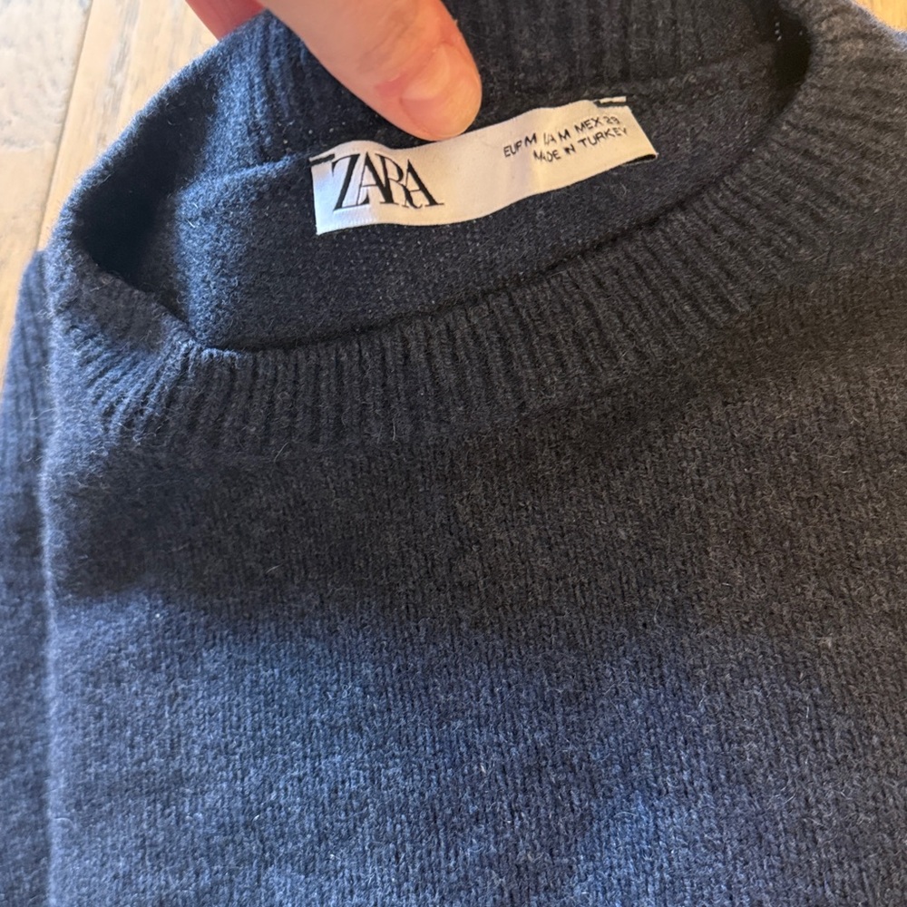 Zara Cashmere Navy Crewneck Sweater - Picture 5 of 6